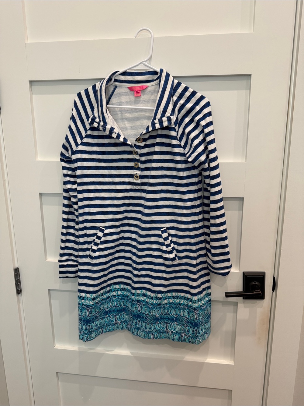 Lilly Pulitzer Navy and White Striped Tunic with Teal Border